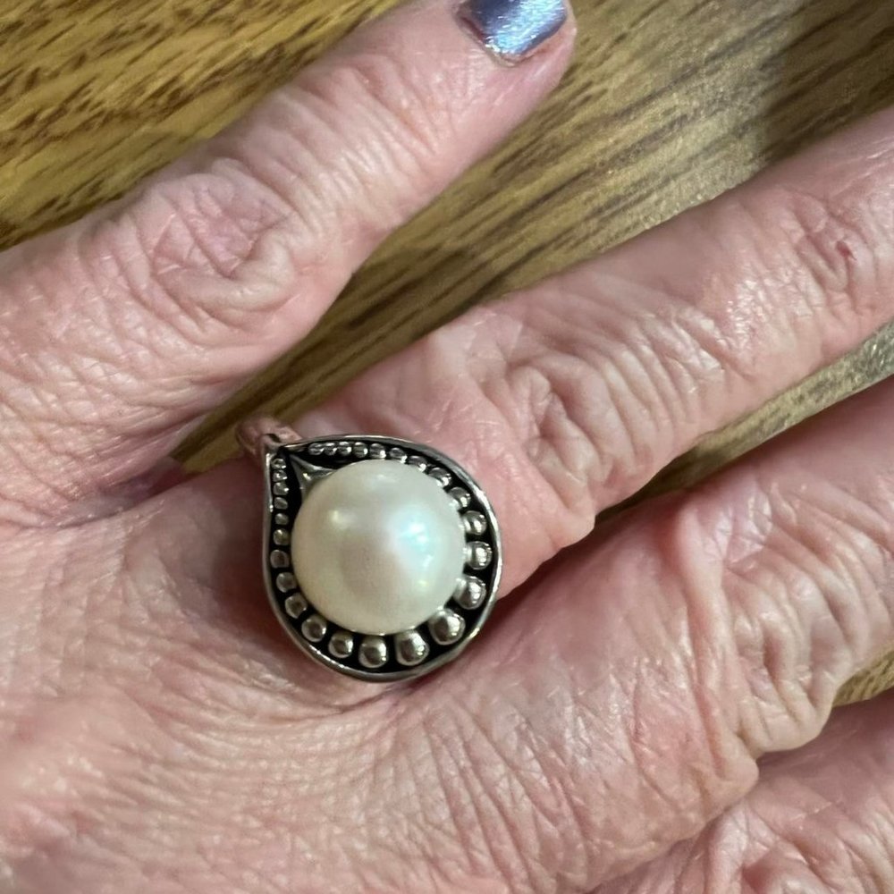 Faux Pearl and Sterling Silver Ring
